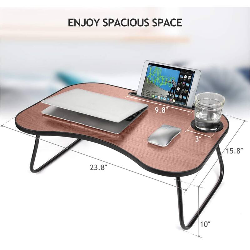 Wood and Metal Design Foldable Laptop Desk with Cup Groove