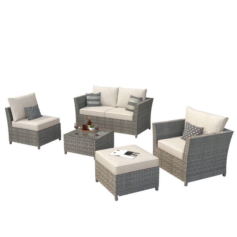 XIZZI 6-piece Patio Wicker Furniture Set with Coffee Table