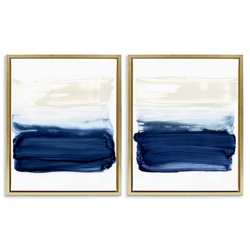 Stupell Coastal Brushstrokes Abstract Beach Framed Floater Canvas Wall Art Design by Victoria Barnes (Set of 2)