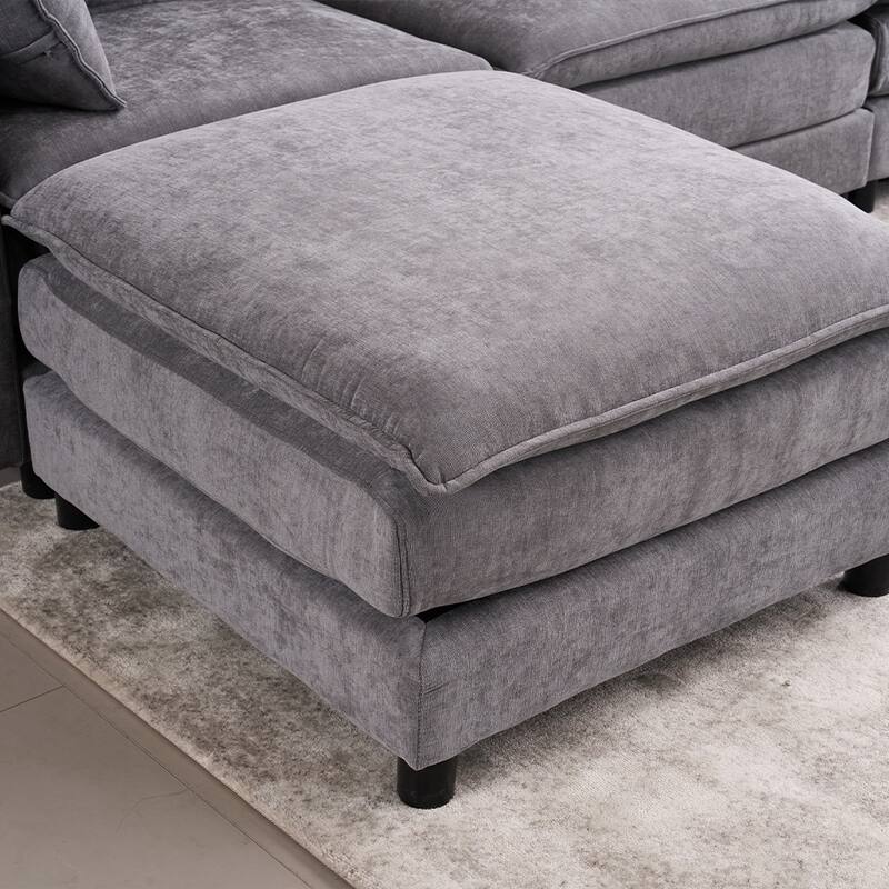 131.89" Chenille U-Shaped Sectional Sofa Bed with Sleeper & Iron Frame Support