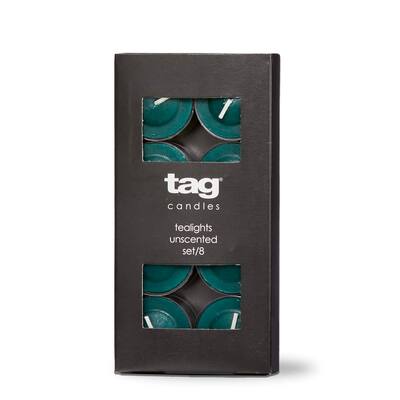 Color Studio Tealight Candles Set of 8 Dark Green Smokeless Paraffin Wax Burn Time 3 Hrs