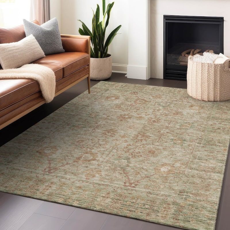 Machine Washable Indoor/ Outdoor Vintage Traditional Chantille Rug - Beige - 9' x 12'