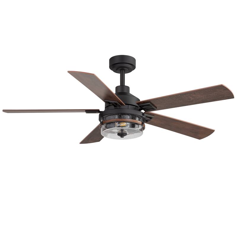 52" Reversible 5-Blade Glass Shade Ceiling Fan with Light and Remote