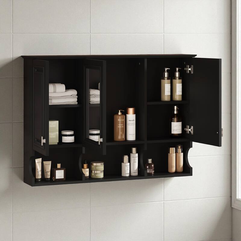 41" Wall Mounted Mirror Medicine Cabinet with Adjustable Shelves, Solid Wood Frame, Bathroom Storage Over Toilet