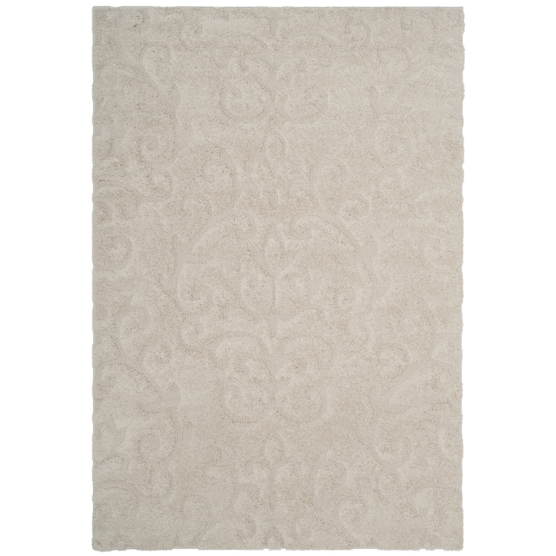 SAFAVIEH Florida Shag Tjabbe Scroll Area 1.2-inch Thick Rug - 5'3" x 7'6" - Creme