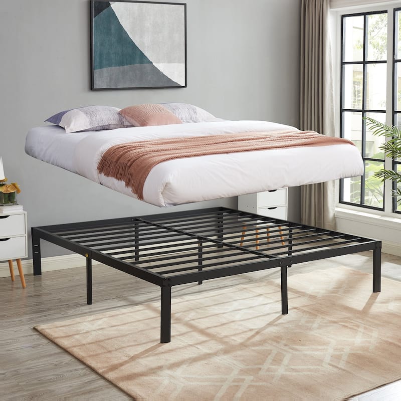 Javlergo 14/16/18 Inch Metal Platform Bed Frame, Heavy Duty Slat Support /No Box Spring Needed