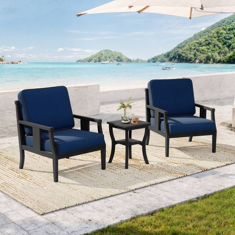 Wood Patio Bistro Set with Water-Resistant Cushions(Set of 3)
