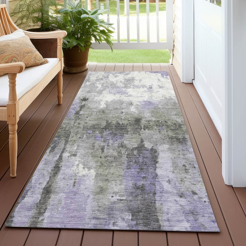 Machine Washable Indoor/ Outdoor Abstract Modern Chantille Rug - Lavender - 2'3" x 7'6"