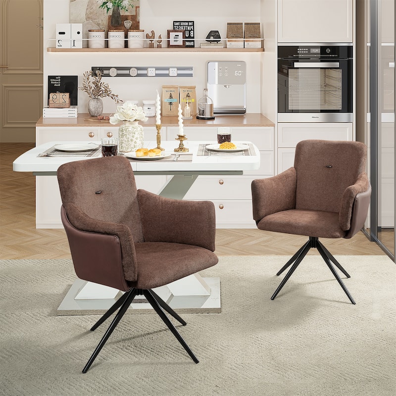 Modern 360°Swivel Upholstered Dining Chairs with Metal Base(Set of 2)