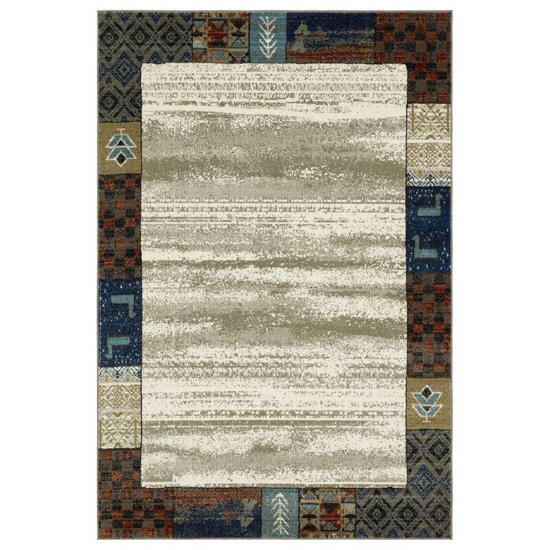 Style Haven Vance Tribal Patchwork Border Beige/ Multi-colored Area Rug. - 3' 10" x 5' 5" - Runner/Rectangle