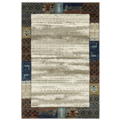 Style Haven Vance Tribal Patchwork Border Beige/ Multi-colored Area Rug.