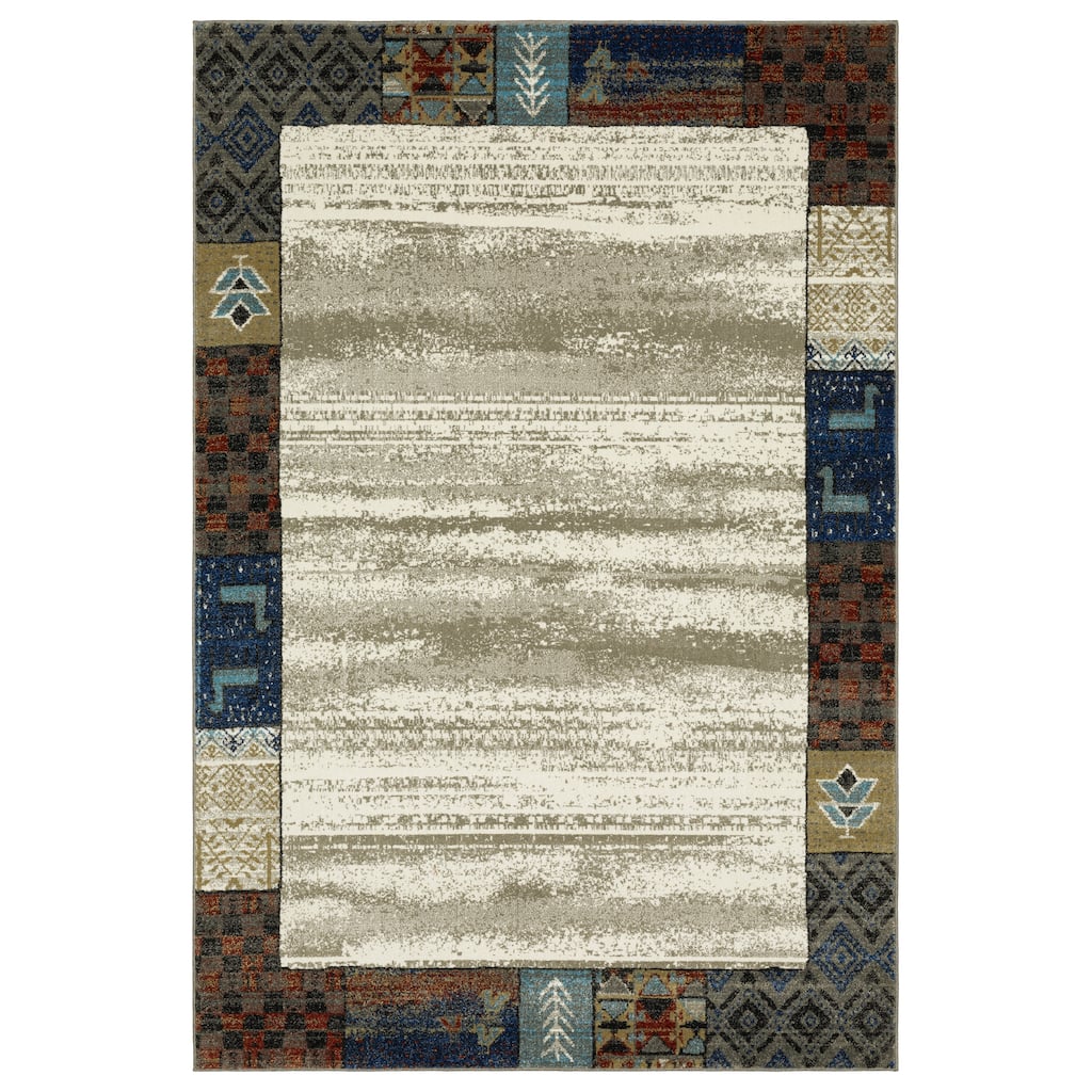 Style Haven Vance Tribal Patchwork Border Beige/ Multi-colored Area Rug.