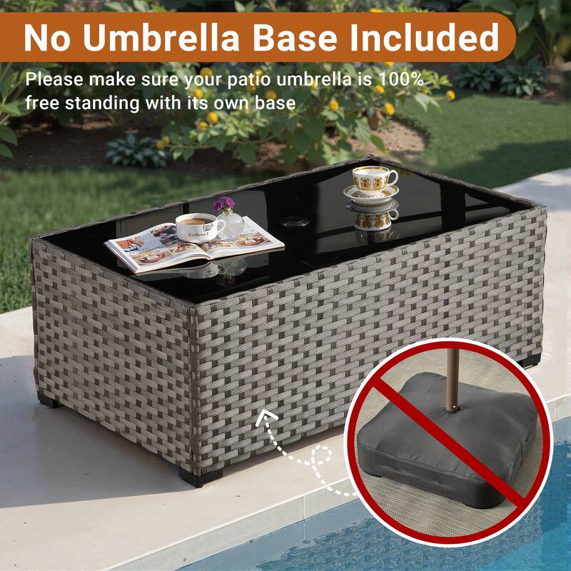 XIZZI Outdoor Wicker Coffee Table with Umbrella Hole for Garden Deck or Poolside