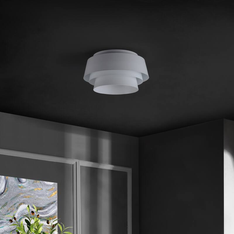 SAFAVIEH Gerli 3-Light 14-inch Layered Flush Mount (LED Bulbs Included) - 14 In. W x 14 In. D x 7.8 In. H - White - 14Wx14Dx8H