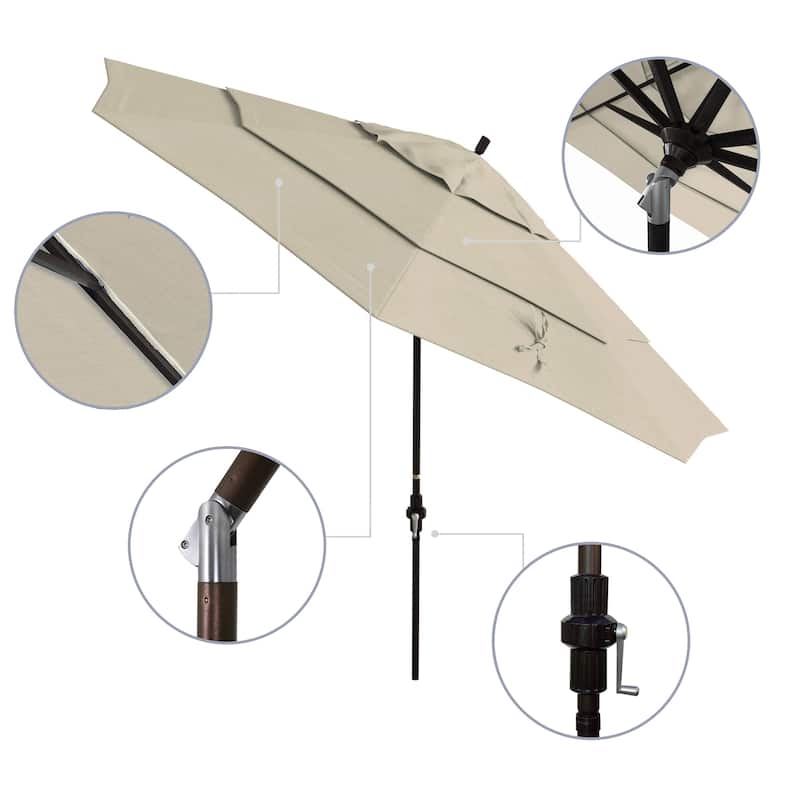 California Umbrella 11' Rd Golden State Series Patio Umbrella Bronze Aluminum Frame Crank Lift Collar Tilt Sunbrella