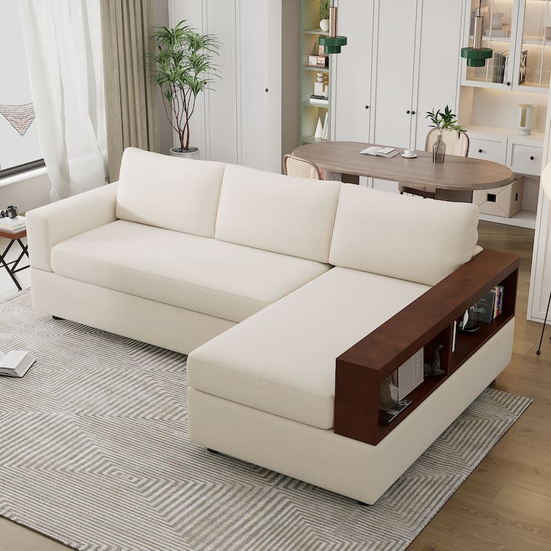 Christopher Knight Home - 87.4" L-Shaped Sectional Sofa with Reversible Armrests and Integrated Chaise Lounge