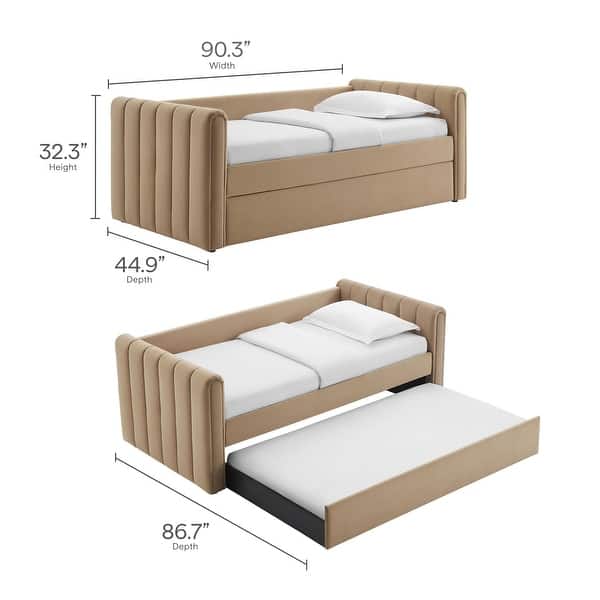 dimension image slide 1 of 4, Veyla Channel Tufted Performance Velvet Twin Daybed With Trundle
