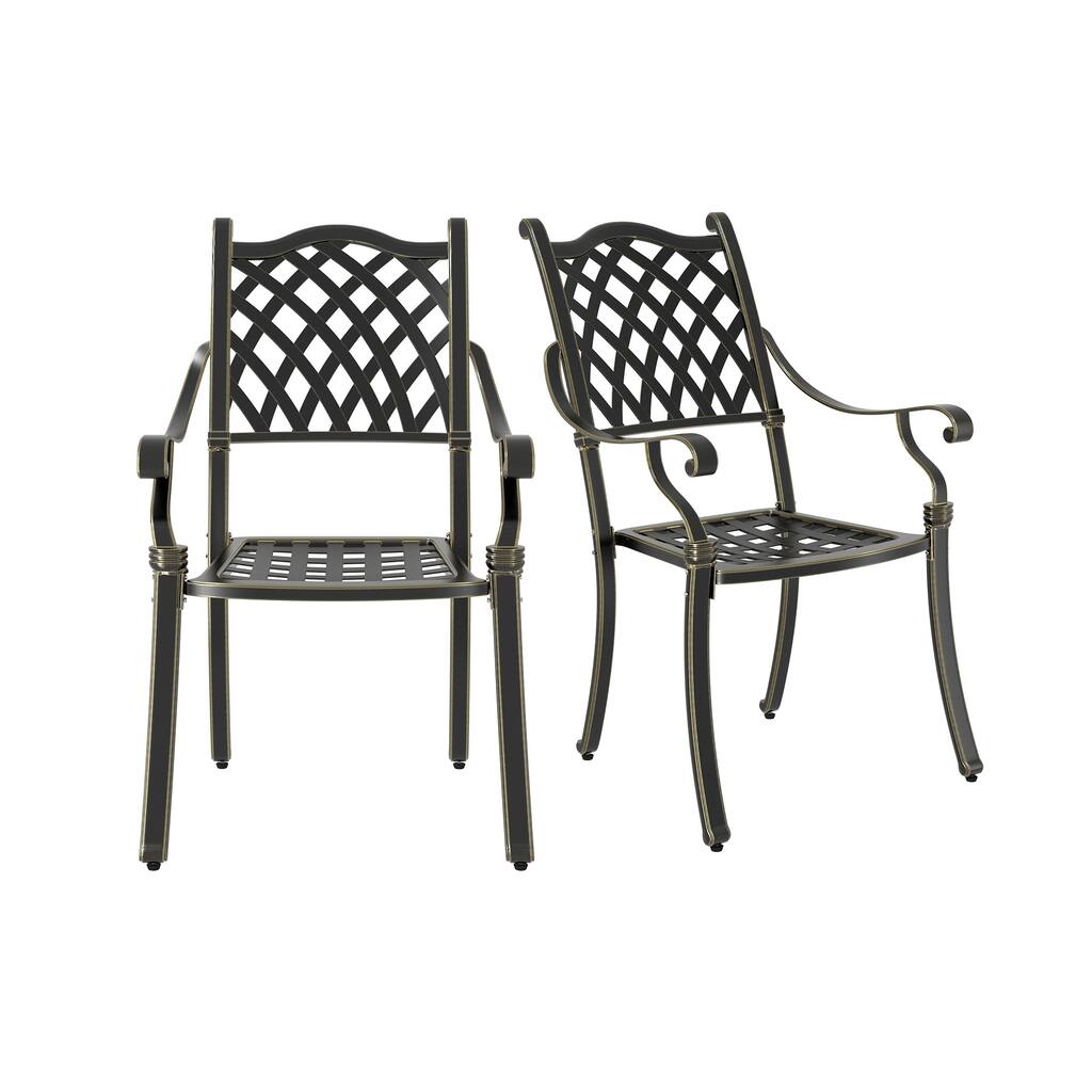 Woven Diagonal Cast Aluminum Dining Chair-Antique Bronze