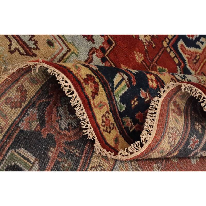 Hand Knotted Oriental 100% Wool Carpet Traditional Medallion Oranges & Rust Heriz (serapi) Area Rug - 9' 10'' X 8' 0''