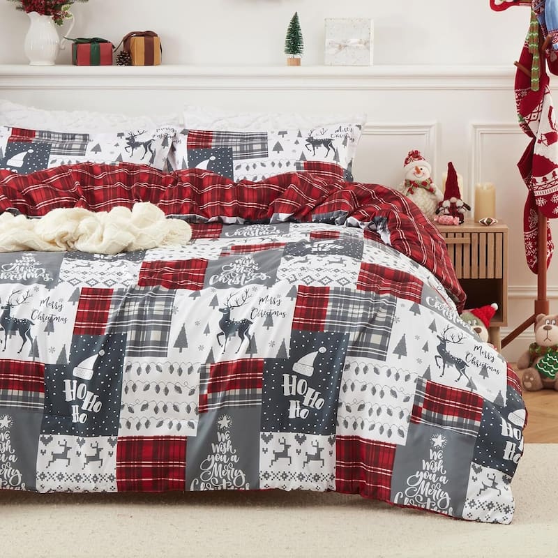 Reversible Christmas Comforter Bedding Set with Comforter and Pillow Shams