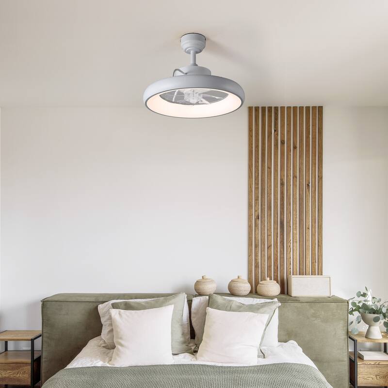 Loren 20" Modern 6-Speed Metal Dimmable Smart LED Ceiling Fan, App & Remote - 11.5 Inches - White