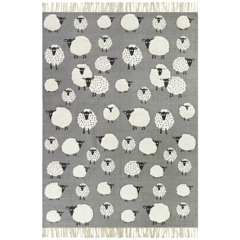Wooly Kids Sheep Area Rug - 5'3" x 7' - 5'3" x 7' - Grey - Rectangle