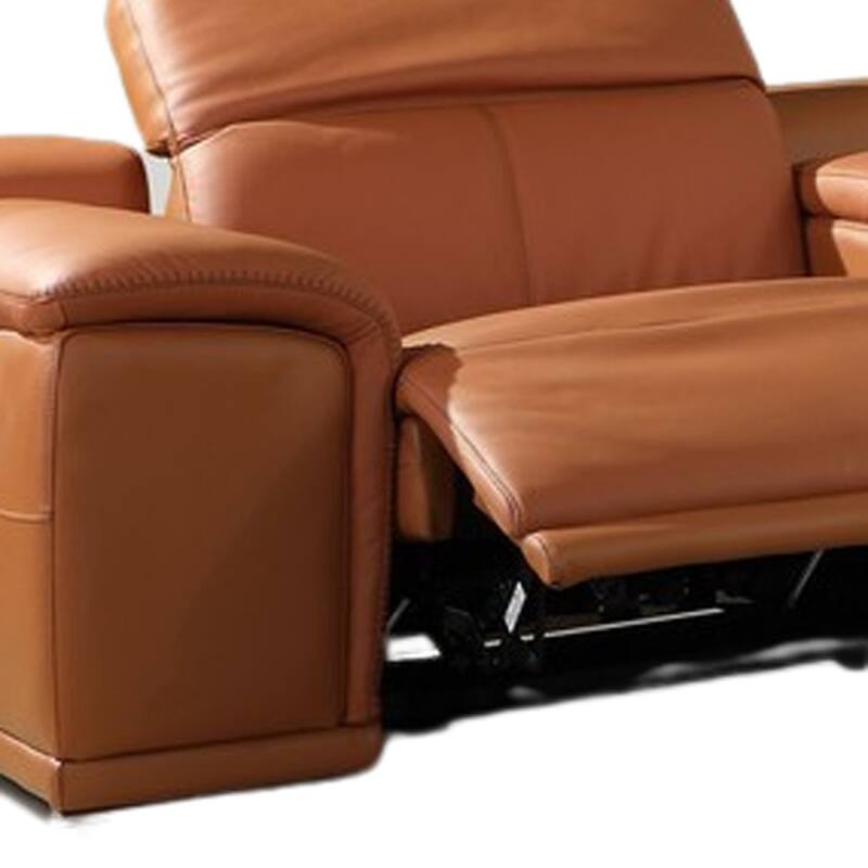 HomeRoots Camel Italian Leather Power Reclining U Shaped Six Piece Corner Sectional With Console