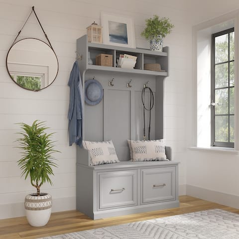 Woodland 40W Hall Tree and Shoe Bench with Doors by Bush Furniture