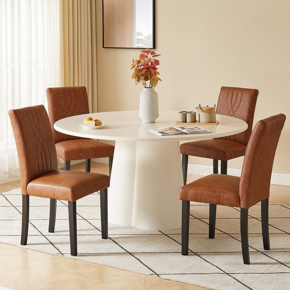 VECELO Upholstered Dining Chairs Set of 4 Modern Fabric and High Back & Solid Wood Legs, Parson Dining Chairs (Set of 4)