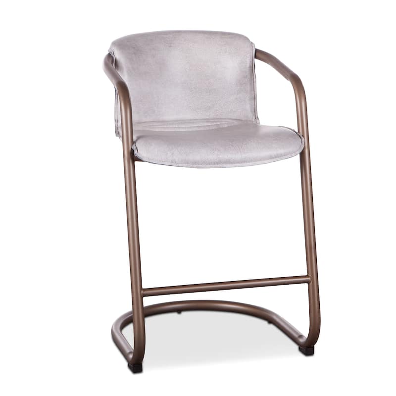 World Interiors Set of 2 Distressed Leather Counter-Height Chairs