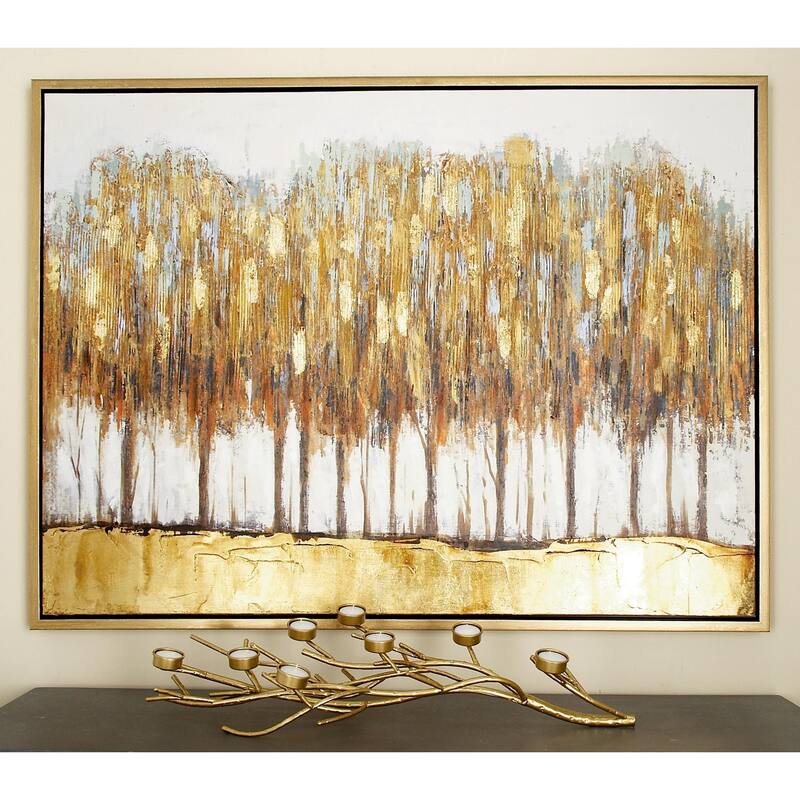 Canvas Tree Framed Wall Art with Gold Frame - Brown - Roche River Decor