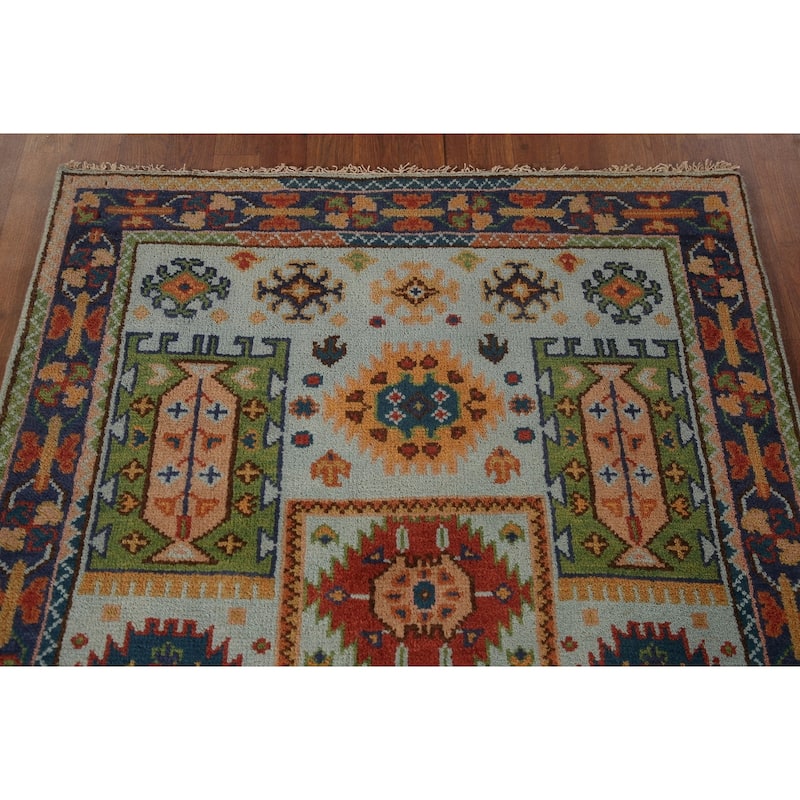 Geometric Heriz Serapi Oriental Accent Rug Handmade Blue Wool Carpet - 3'10"x 6'0"