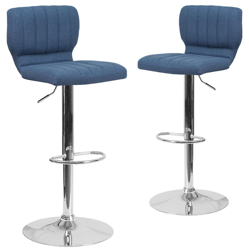 Vinyl Adjustable Barstool with Vertical Stitch Back (Set of 2)