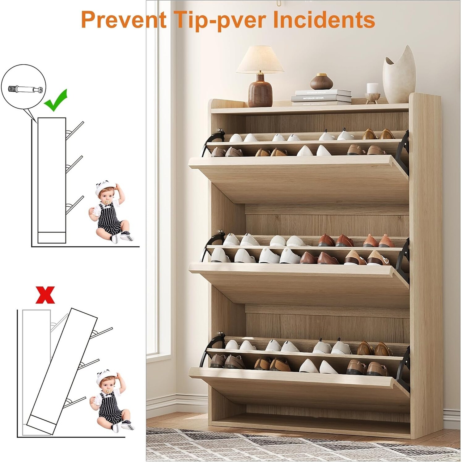 Shoe Cabinet with 3 Flip Drawers, Modern Shoe Rack Storage Shoe Cabinet with 3 Flip Drawers, Modern Shoe Rack Storage