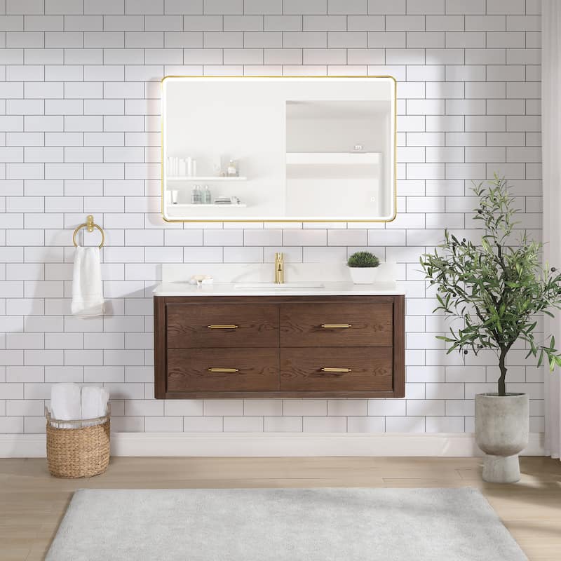 Cristo Floating Bath Vanity with White Quartz Stone Top without Mirror