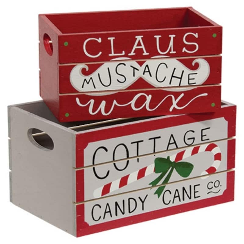 2/Set Christmas Wooden Nesting Crates Rustic Holiday Decor - 2.6” x 5” x 3” - Cottage-Candy