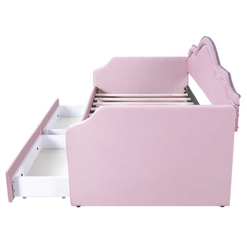 Twin Size Upholstered Daybed with LED and 2 Drawers