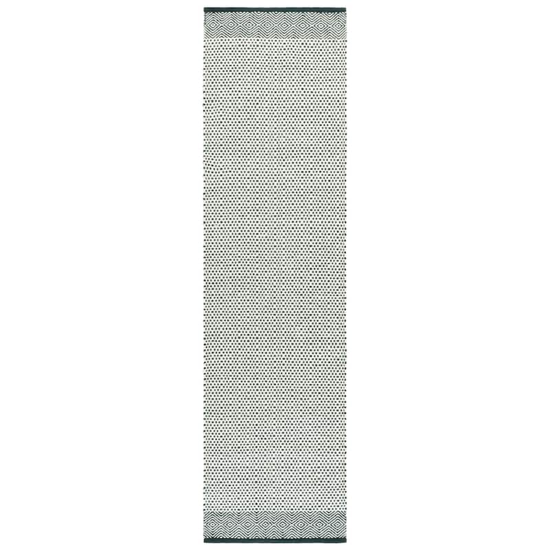 SAFAVIEH Handmade Kilim Mairwen Cotton & Wool Rug - 2'3" x 9' Runner - Dark Green/Ivory