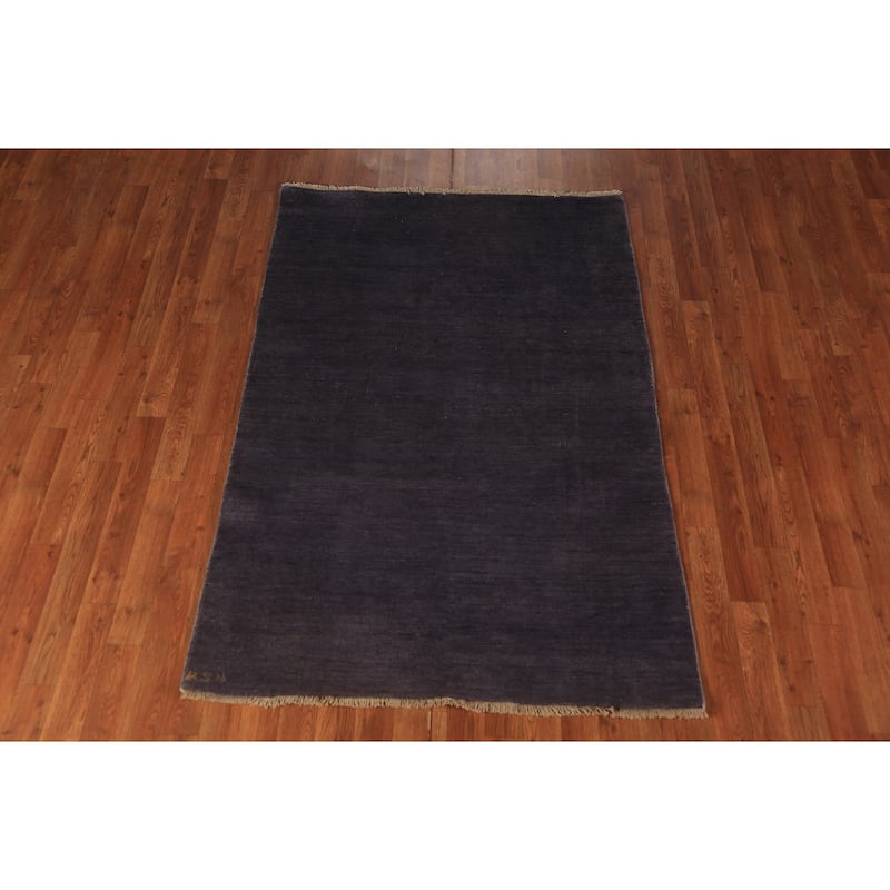 Purple Blue Gabbeh Modern Rug Hand-Knotted Wool Carpet - 3'9" x 5'8"