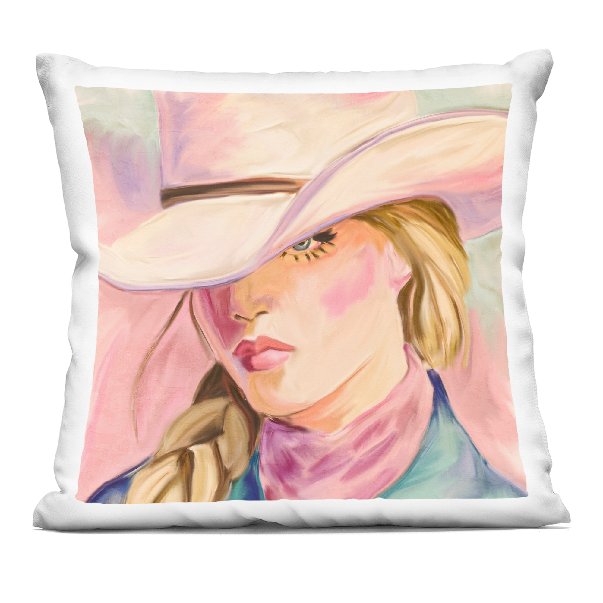 Stupell Pastel Cowgirl Gaze Beneath Hat Decorative Printed Throw Pillow Design by Kim Allen