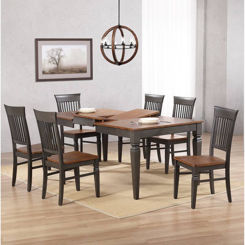 Expandable Dining Table Set - Rectangular Wood Table with 6 Chairs - Kitchen Furniture Seats 4-8