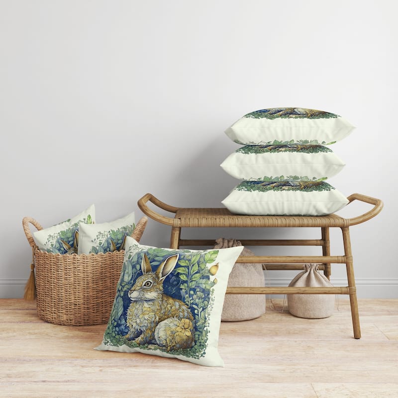 Breezy Bunny Faux Suede Reversible Throw Pillow Green and Gold