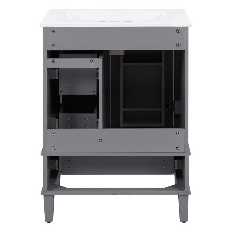 GDFStudio - Faraday Modern Freestanding Bathroom Vanity with Ceramic Sink, Double-Layer Shelf and Soft Close Drawers & Door