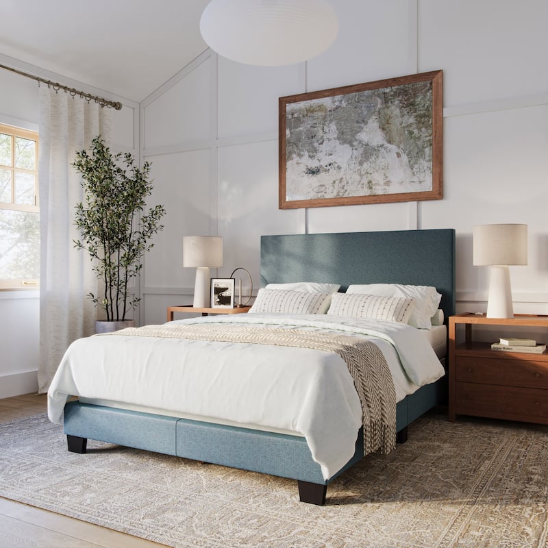 Celeste Modern Upholstered Bed, Box Spring Required - Blue - Full