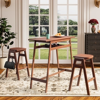 3 Piece Set Dining Table and 2 Stackable Stool with Shelf and Hooks ...