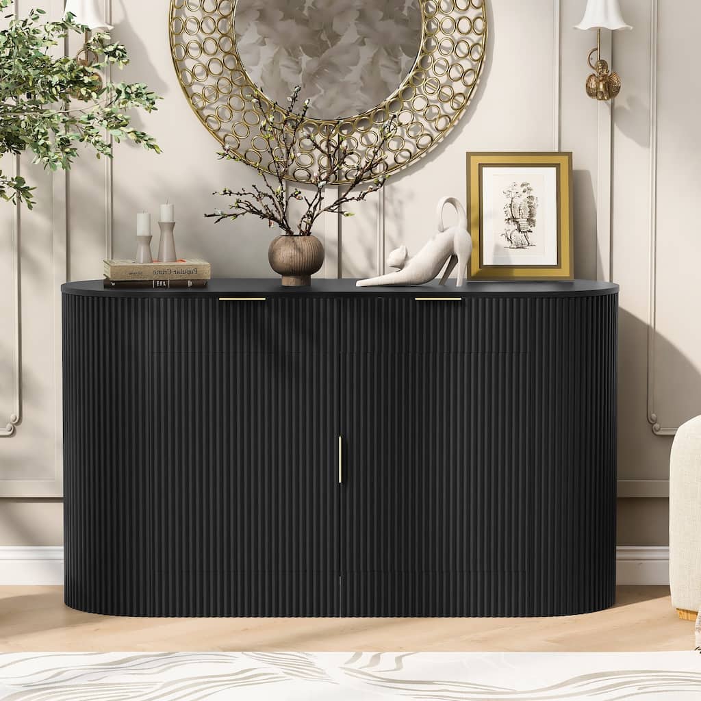 Rossetta Modern Stripe MDF Storage Cabinet with Curved Side Door