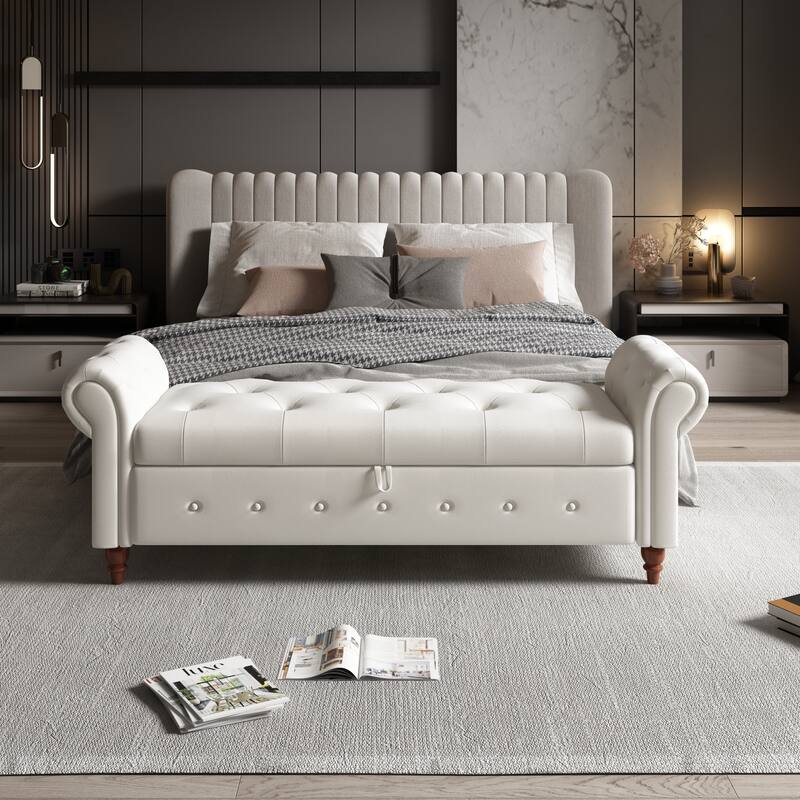 63" Fabric Bed Bench With Storage