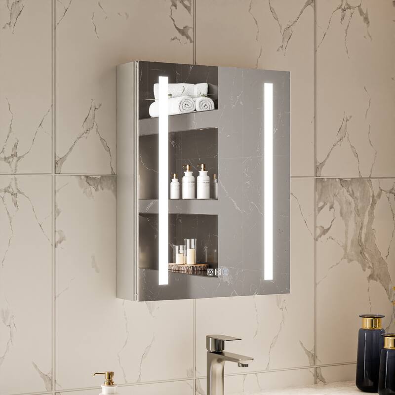 Modland Recessed Medicine Cabinet with Light - 20/24 Inch Aluminum, Adjustable Shelves