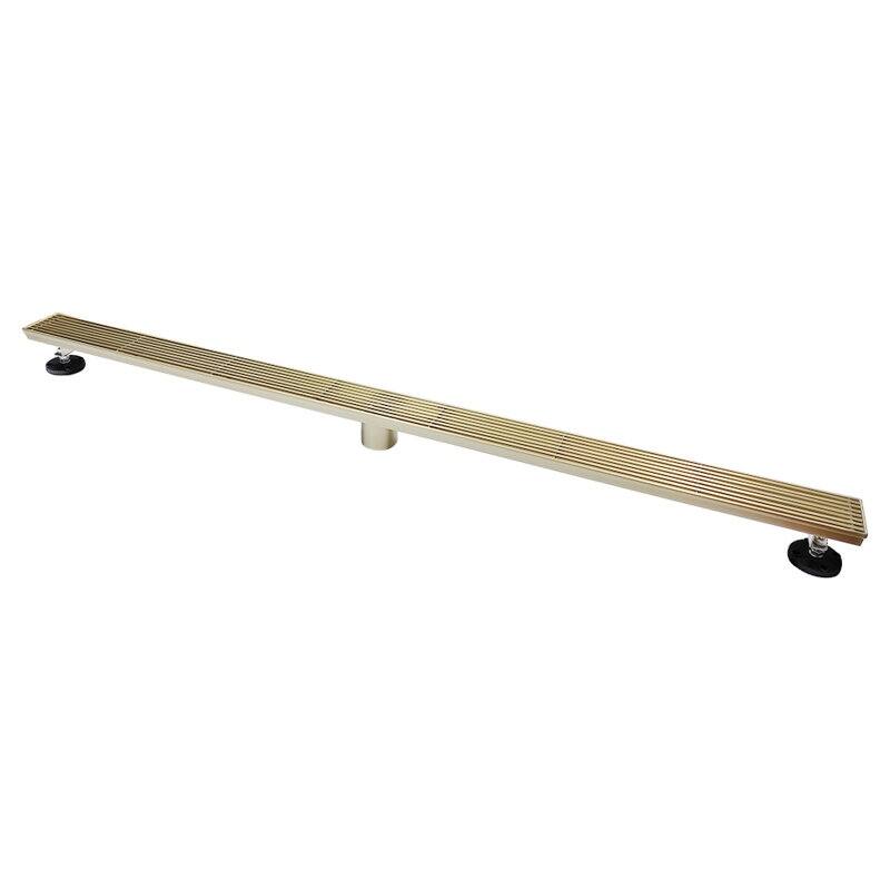 Oceanic Linear Shower Drain, Marine-grade 316 Stainless Steel, Grid Cover with Hair Strainer - Brushed-Gold - 47"x2 3/4"x7/8"
