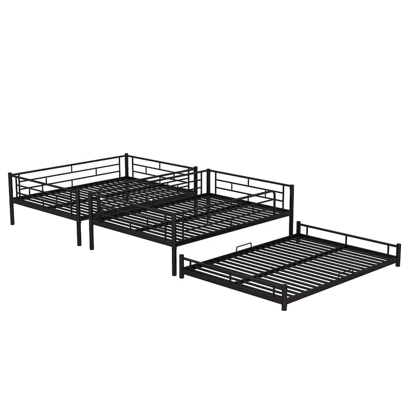 Metal Triple Bunk Bed for 3 Kids, Convertible into Platform Bedframe